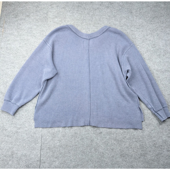 Aerie Ribbed Sweatshirt Womens Medium Blue Knit Athleisure Minimal Oversized - Picture 2 of 5